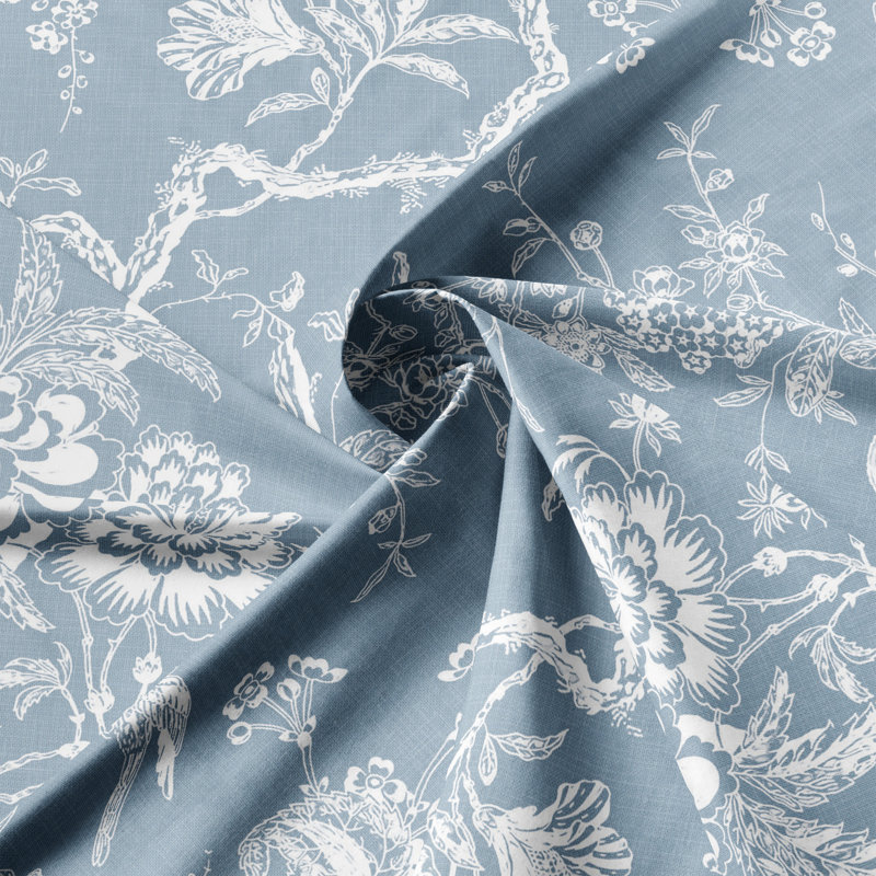 Elwood Cornflower Cotton Pinch Pleat Drapery Panel Set of 2, 20" W x 192" L