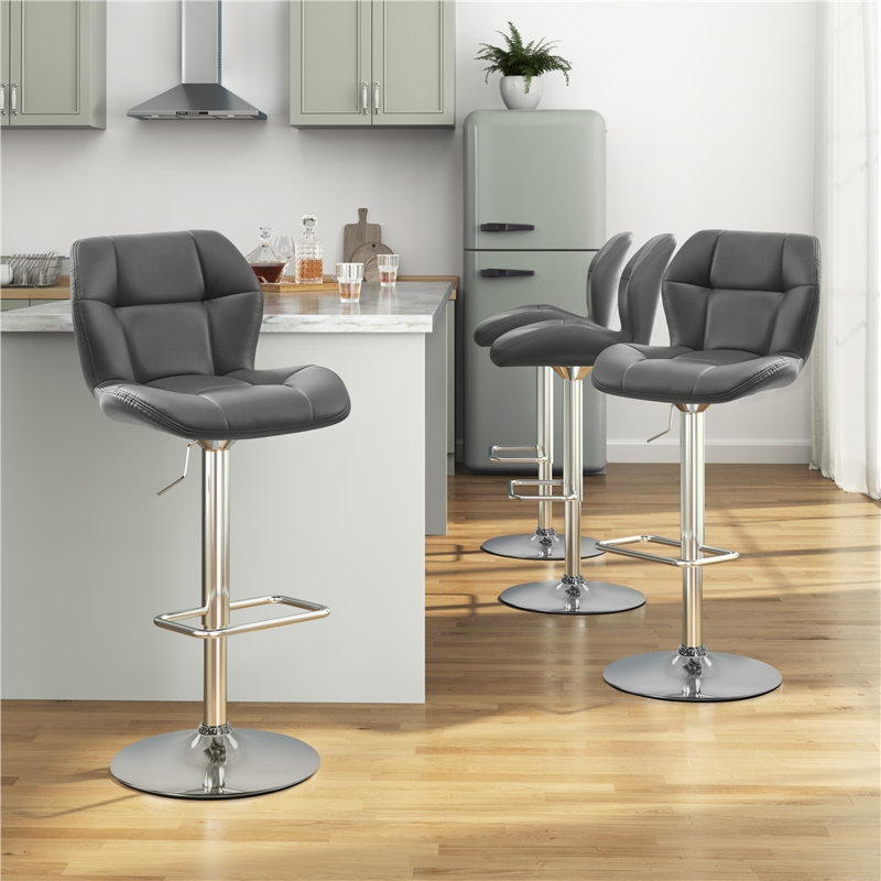color Height Adjustable Modern Faux Leather Swivel Bar Stools, Dark Grey