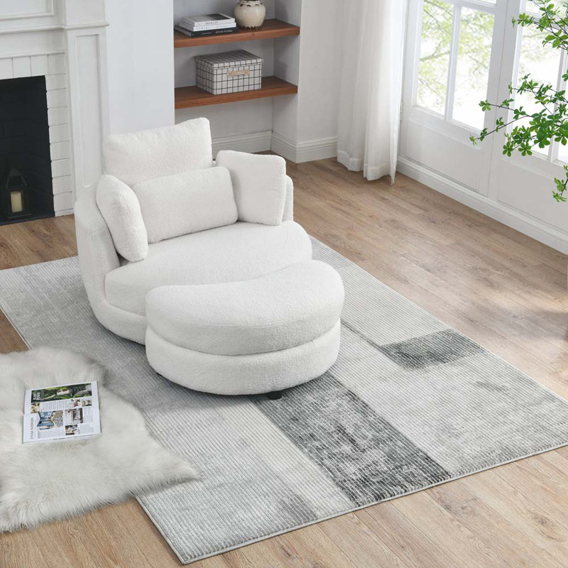 Fabric Upholstered Club Chair with Wood Legs, Wool Coffee