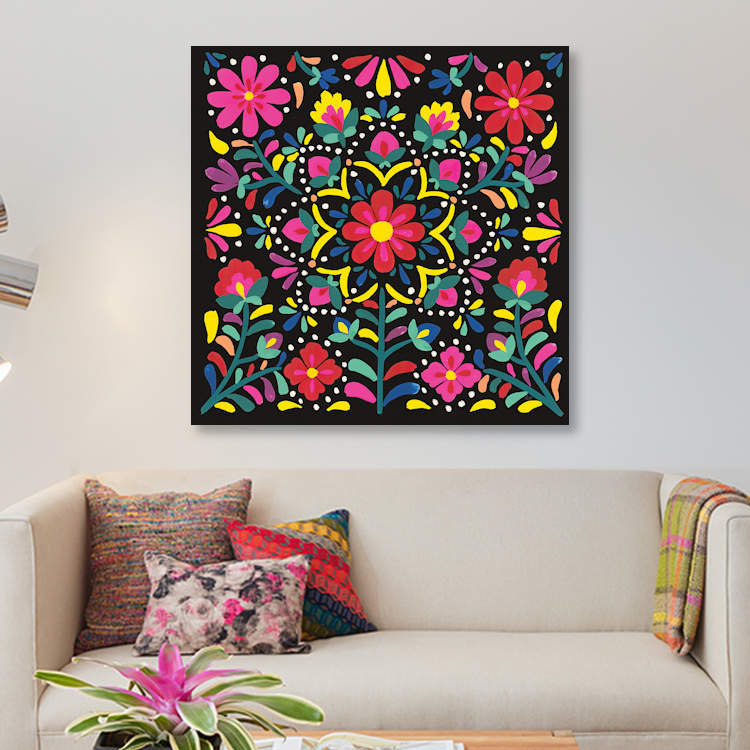 «Floral Fiesta II», impression sur toile, H 26 po x l 26 po x P 1,5 po, Toile tendue, Pas de tapis