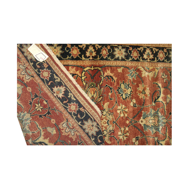 Tapis orange / noir / brun de haute qualité noué à la main Indo