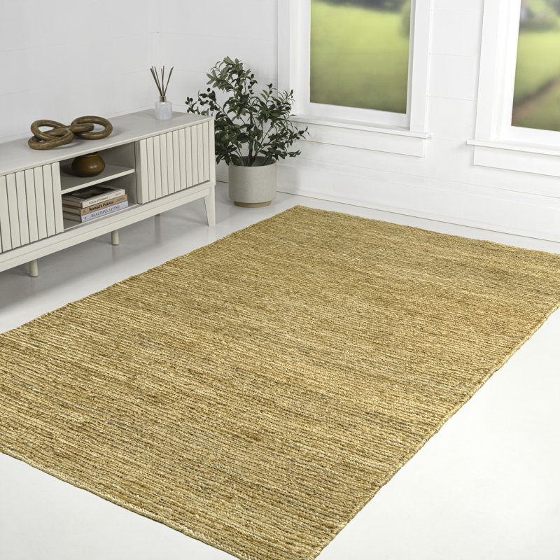 Griffin Rustic Farmhouse Woven Jute Solid Natural Rug, Rectangle 3' x 5'