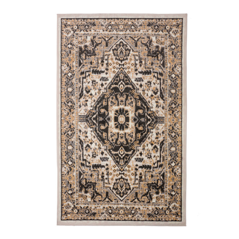 Tapis oriental noir / beige / blanc cassé, Tapis de couloir 2 pi x 4 pi