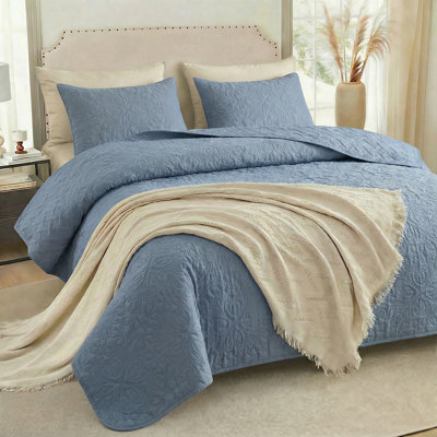 Ensemble de courtepointe de luxe 3 pièces - Couvre-lit doux pour l'été, couvre-lit douillet, literie douce et confortable, décoration de chambre à coucher, cadeau familial, bleu