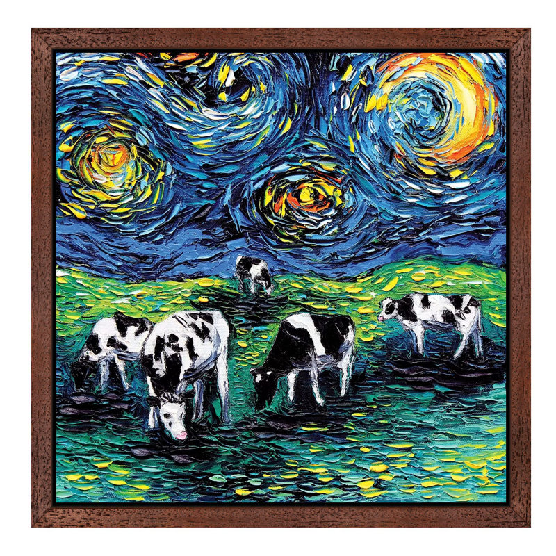 Starry Starry Pasture - Painting on Canvas, 66.04 cm H x 66.04 cm W, Brown Framed