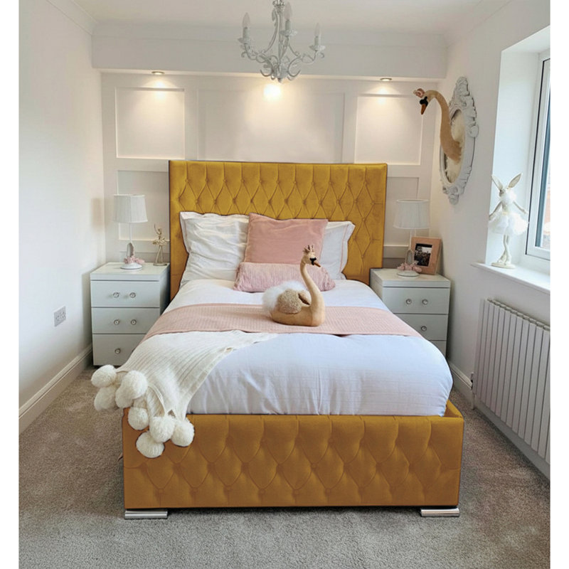 Tharpe Upholstered Bed Frame   , Turmeric Yellow, Single (3')