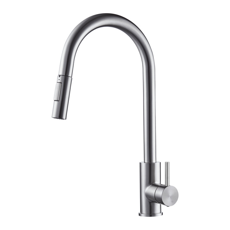 Robinet de cuisine à poignée simple en acier inoxydable, Nickel brossé