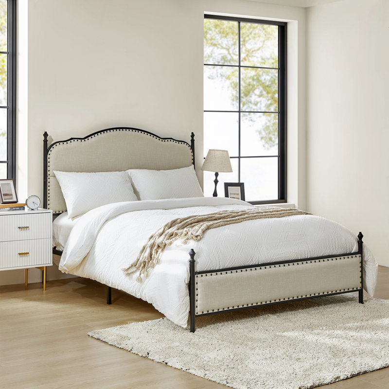Lit plateforme tapissier Alaja, Bleu