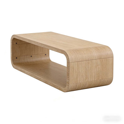 Open-Frame Elegant Curved Light Wood Coffee Table with Open Storage