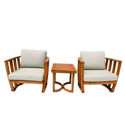 2 - Person Acacia Wood Patio Dining Set with Square Table , Cushions Included