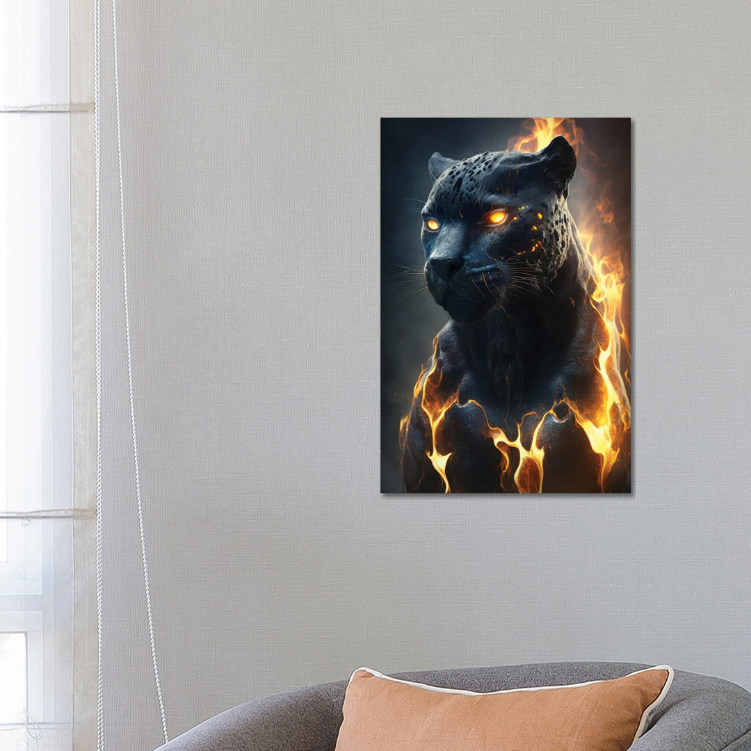 Black Panther Flames von Zenja Gammer - Galerie-verpackte Leinwand Giclée auf Leinwand