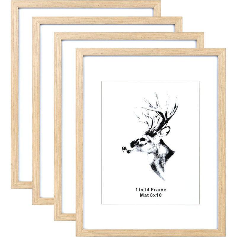 Picture Frame With Mat, Natural Wood Picture Frames Set Of 4 Packs, Wood Frame High Definition Glass Frame, MDF Wood Frame Tabletop And Wall Mounting Horizontal Or Vertical Display