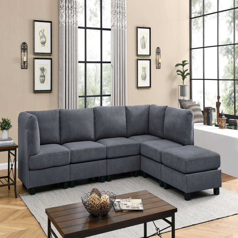 Polyester Upholstered Modular Sectional, Gray