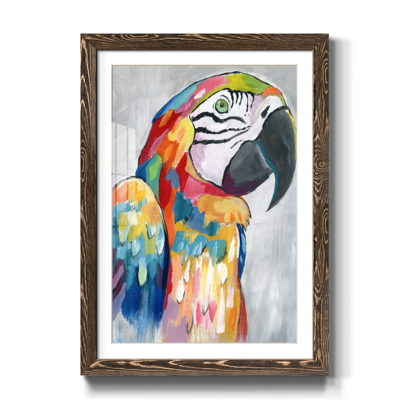 Vibrant Parrot - Cadre photo, reproduction d'art sur papier, H 31,5 po x l 23,5 po x P 1,5 po, Noyer