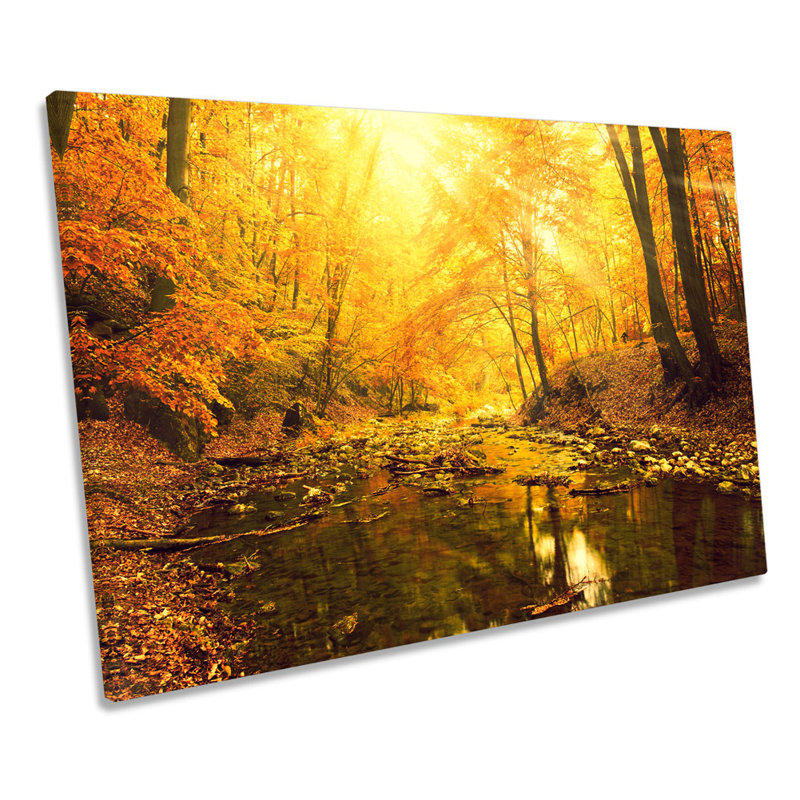 Sunset Forest River Landscape - Wrapped Canvas Print, 61cm H x 91.4cm W x 4cm D