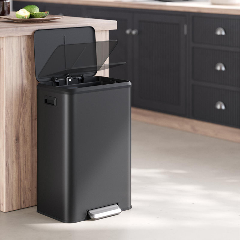 10.5-Gallon Ink Black Stainless Steel Pedal Trash Can