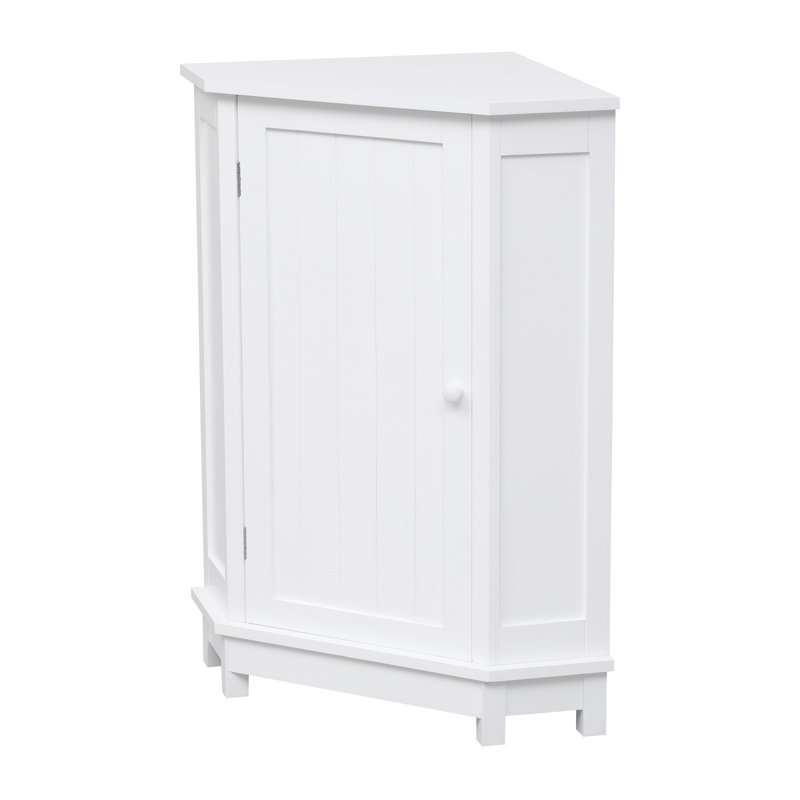 White Bathroom Cabinet Triangle Corner Storage Cabinet With Adjustable Shelf Modern Style MDF Board