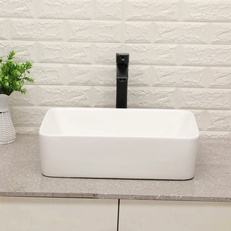 19"X15" Rectangle Vessel Bathroom Sink And Matte Black Single Lever Faucet Combo