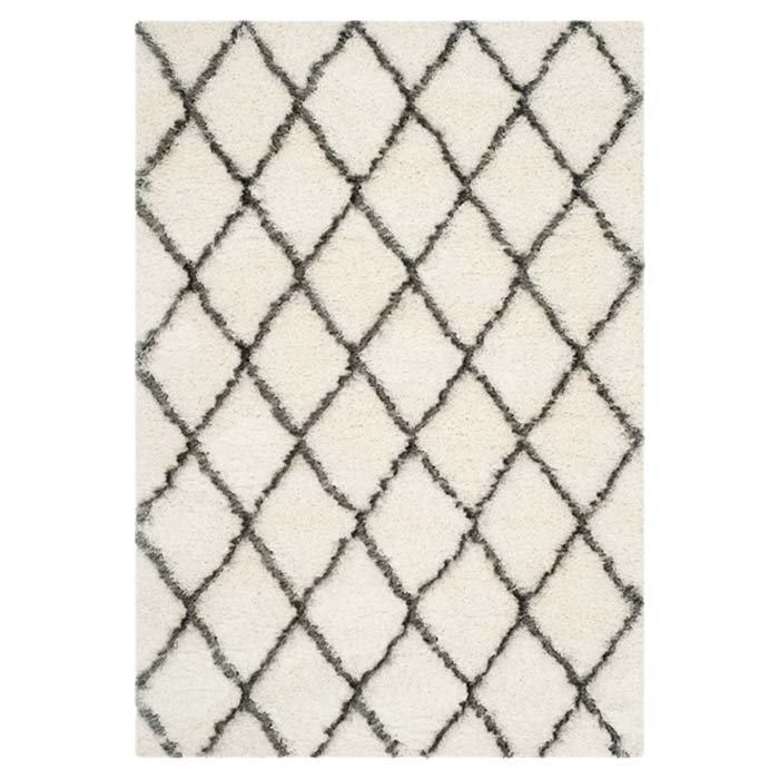 Grey and Ivory Tufted Trellis Shag Rug, 3'3" x 5'3"