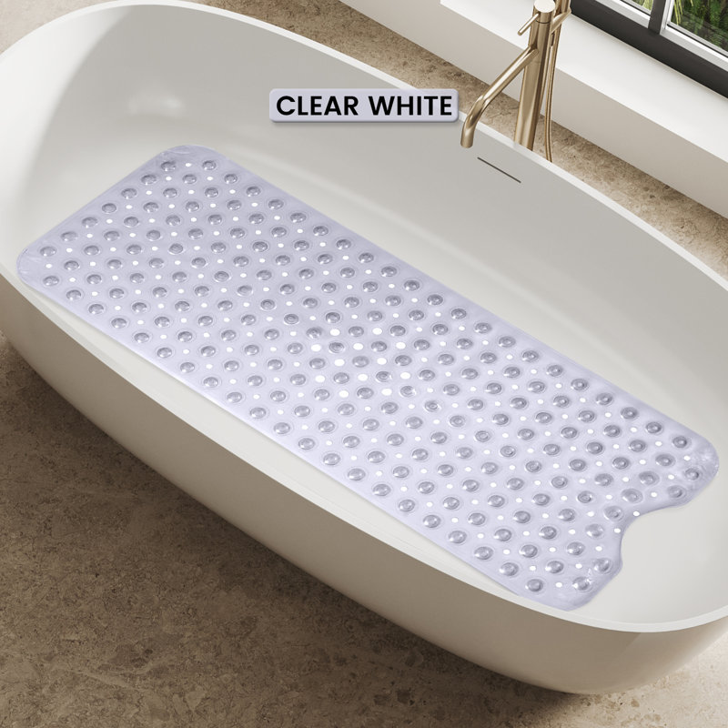 Large Bathtub Mat with Suction Cups & Non-Slip Backing Bath Mat, Clear White