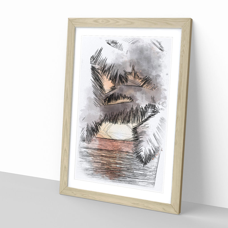 Palm Tree Sunset - Single Picture Frame Painting on MDF, 33cm H x 24cm W x 2cm D, Oak Framed
