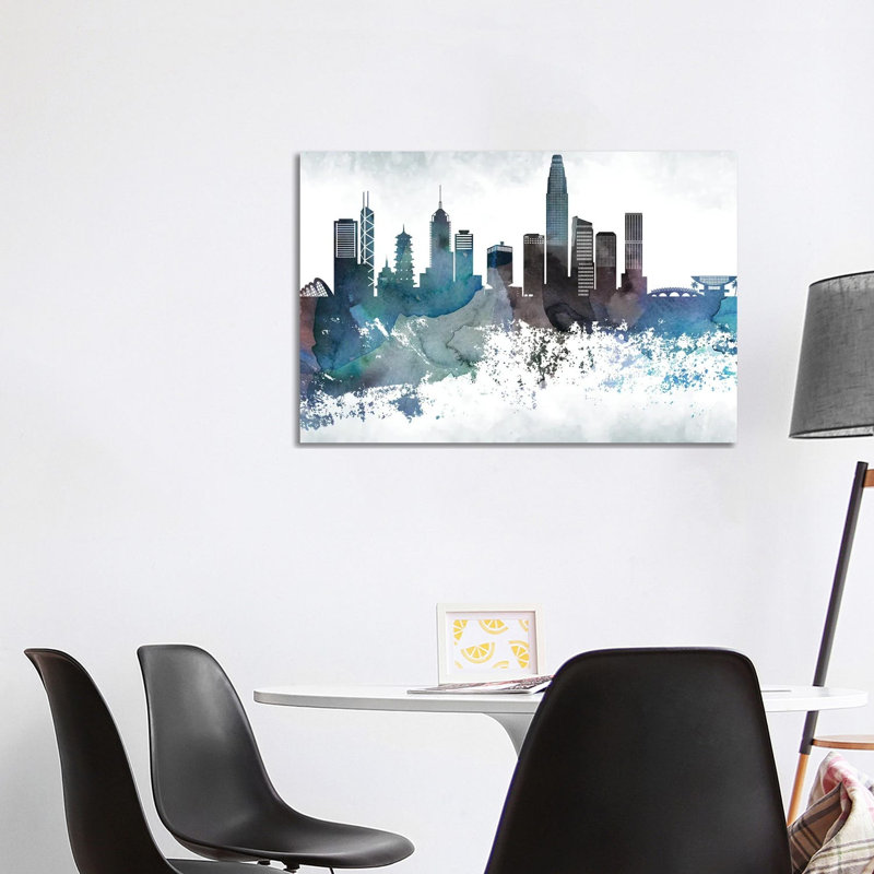 Hong Kong Bluish Skyline by WallDecorAddict - Wrapped Canvas Print, 101.6 cm H x 66.04 cm W
