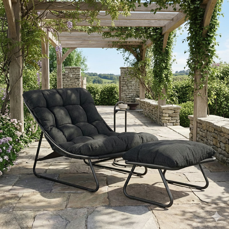 Samba Outdoor Lounge Chair with Ottoman, Dark Grey, Dark Grey