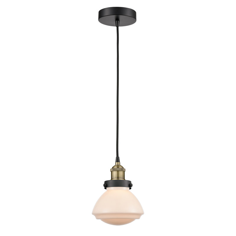 Luminaire suspendu en forme de cloche à 1 lumière Caille, Blanc mat, Laiton antique noir