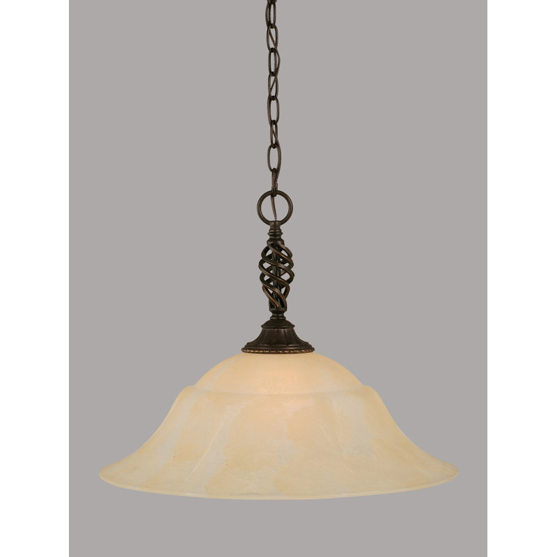 Luminaire suspendu à chaîne Eleganté, fini granit foncé et verre marbré, H 15,5 po x l 20 po, Ambre