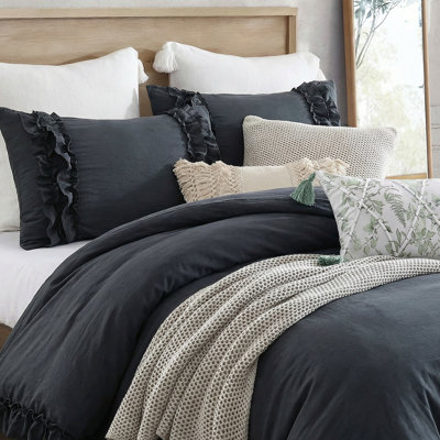 Avocado Duvet Cover Ruffled Bedding Set Pleated Ruffle Fringe Bedding Super Soft Cozy Boho Bedroom Bedding for All Season
