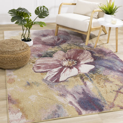 Rug Branch 5' X 8' (5'3 X 7'7) Botanical Organic Indoor Area Rug, Yellow , Contemporary Modern - Living Room, Bedroom, Dining Room, And Kitchen