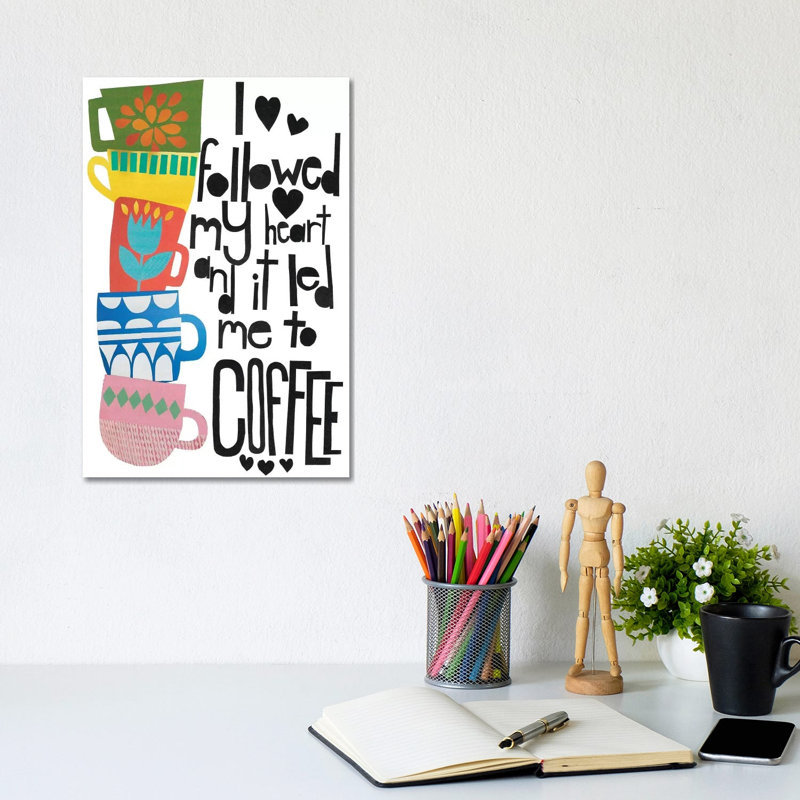 Heart And Coffee by Jen Bucheli - Wrapped Canvas Print, 20.32 cm H x 30.48 cm W