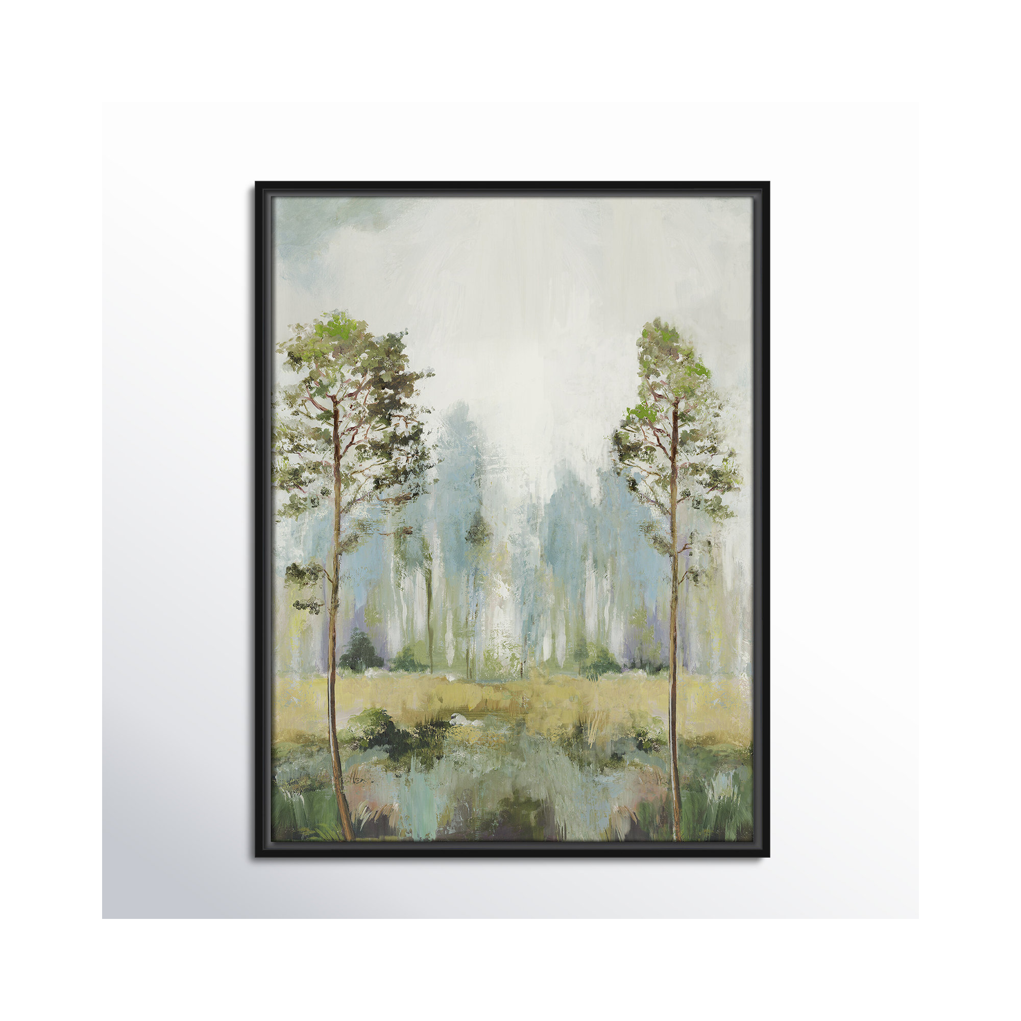 Tall Green Trees II by Teton Pearce - Floater Frame Print on Canvas, 25.5" H x 19.5" W, Black