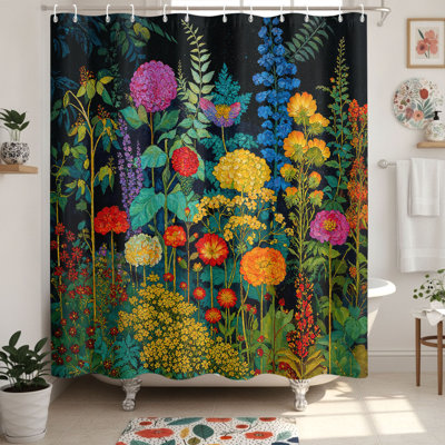 Rideau de douche foncé floral 72 po x 72 po, rideau de bain Midnight Garden Botanical Wildflower, rideau de douche en polyester résistant à l'eau