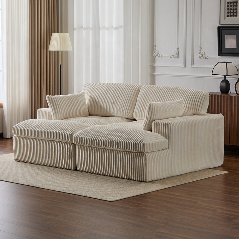 Canapé-lit désossé surdimensionné rembourré, Blanc, H 37,01 po x l 82,68 po x P 57,09 po