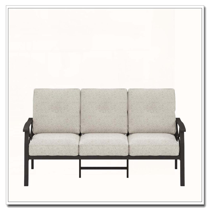 70 All-Weather Metal 3-Seat Patio Sofa with Beige Cushions, Beige