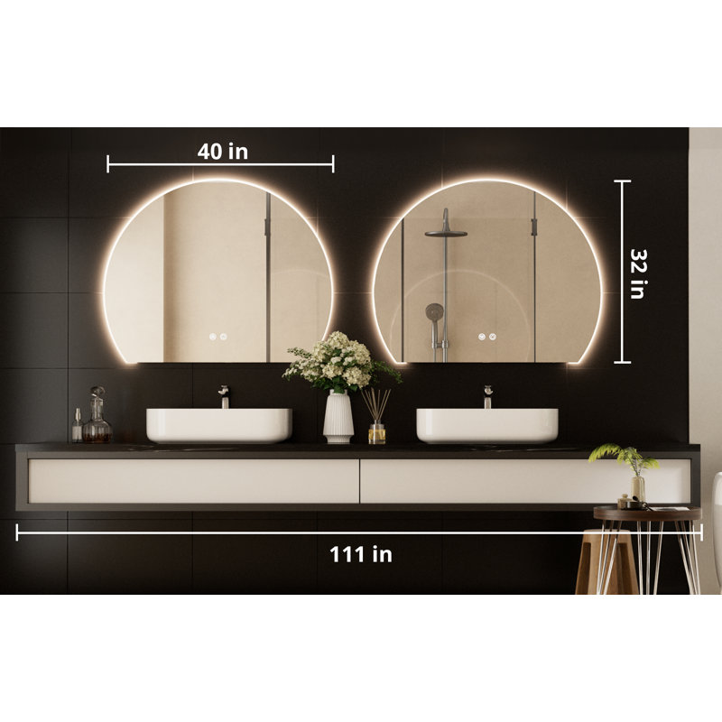 Arto Arch Lighted Backlit Bathroom Vanity Mirror Anti Fog Dimmable 3 Color Adjustable Wall Mirror, 32" H x 40" W x 1" D