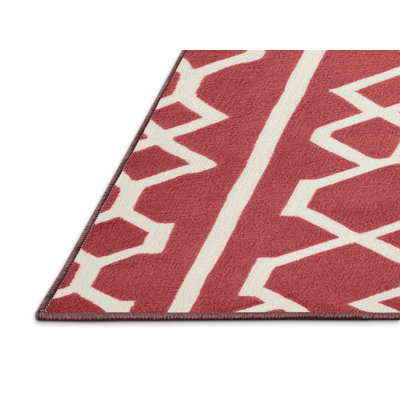 Machine Washable Trellis Pink Area Rug