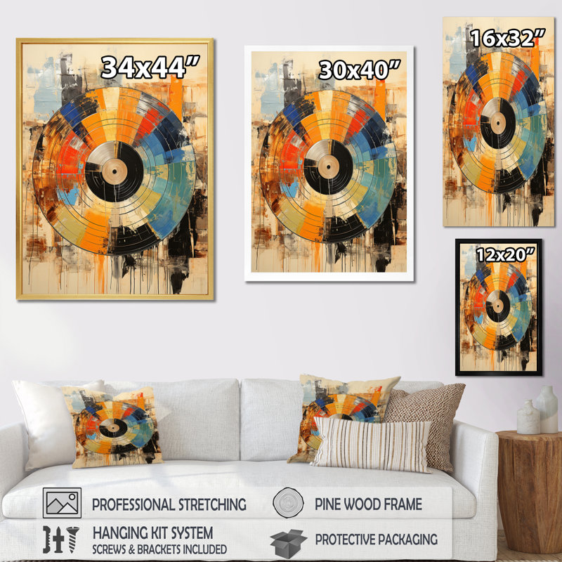 Vinyl Record Retro Vinyl II - Music Print on Canvas, Wrapped Canvas, 40" H x 30" W x 1.5" D