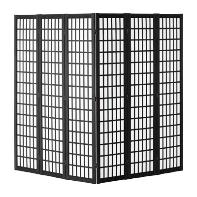 Paravent portatif à 6 panneaux, écran noir minimaliste japonais pour une utilisation intérieure à la maison et au bureau, pliable à 360 °, matériau rotatif de séparation de chambre à coucher de 95 pouces,