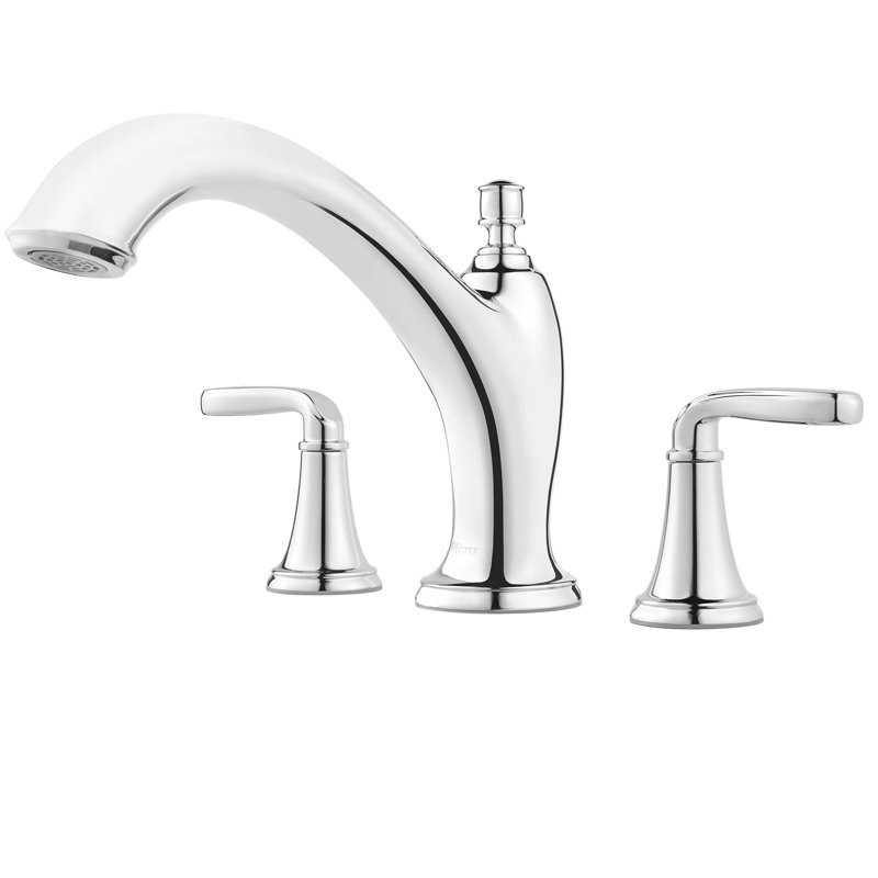 Polished Chrome Double Handle Deck Mounted Roman Tub Faucet