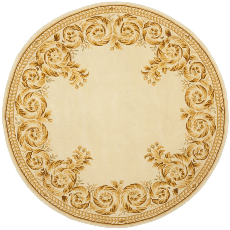 Lenora Naples Hand Tufted Wool Pile Floral Rug, Round 6'