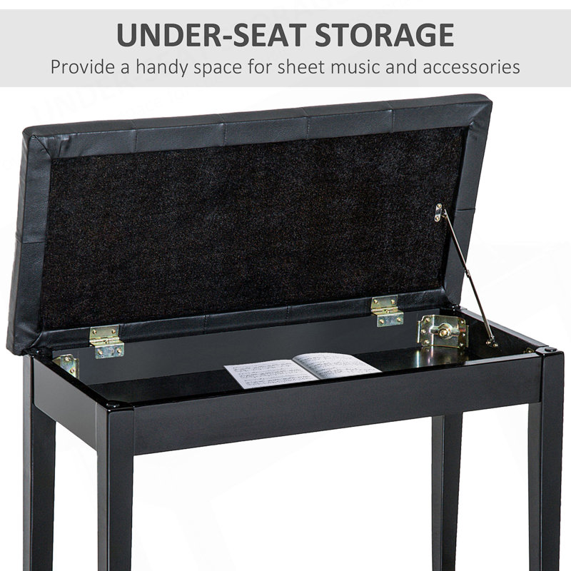 Duet Piano Bench With Tufted Faux Leather Seat And Lightweight Wooden Frame For Comfortable Dual Seating., Black