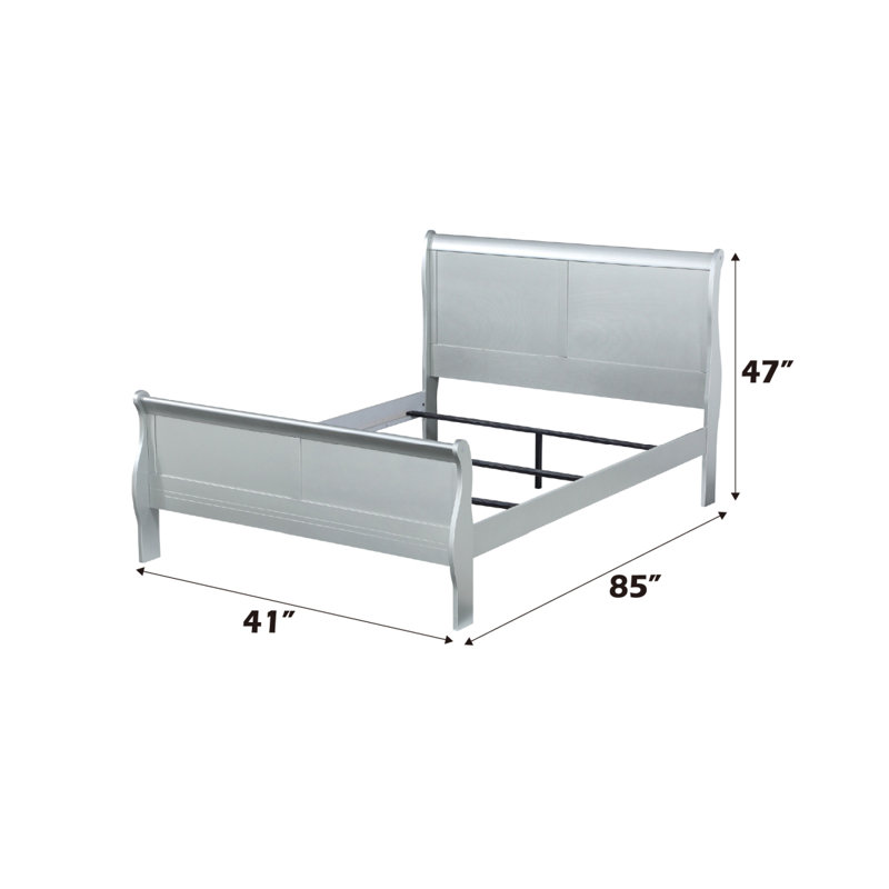 Louis Philippe Platinum Finish Twin Bed, Twin, Silver Gray