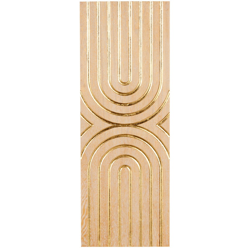 Décoration murale panneau géométrique en bois brun clair avec arches dorées superposées
