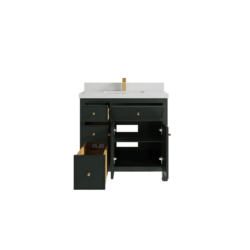 Sonoma 36 po X P 22 po Meuble-lavabo central en albâtre Quartz, Carrara Quartz, Dark Forest Green