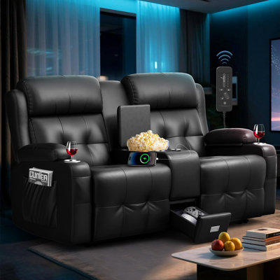 Home Theater Loveseat Recliner with Massage & USB Charging, Manual Dual Reclining Sofa with Center Console, Cup Holders & Storage for RV and Movie Room