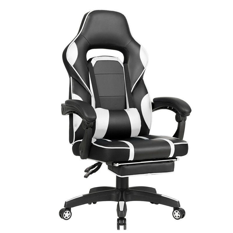 Fauteuil de massage inclinable pour jeux vidéo de course et PC, Blanc