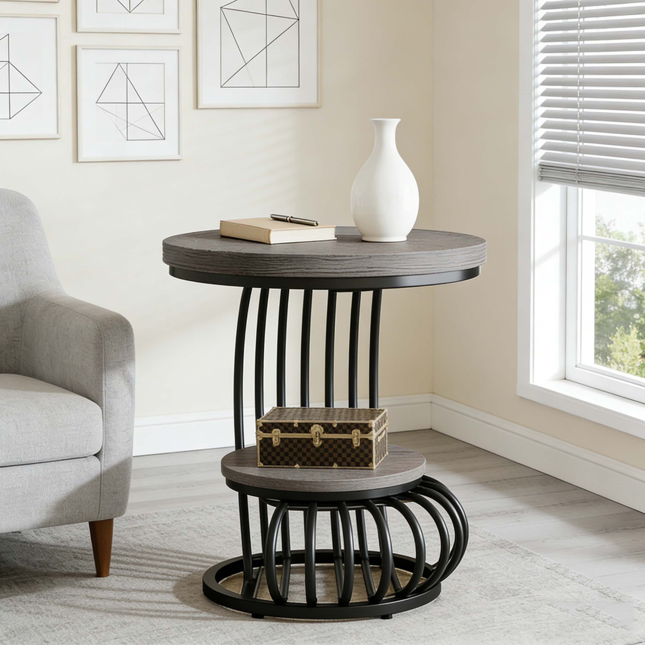 2-Tier End Side Table with Faux Marble Shelf