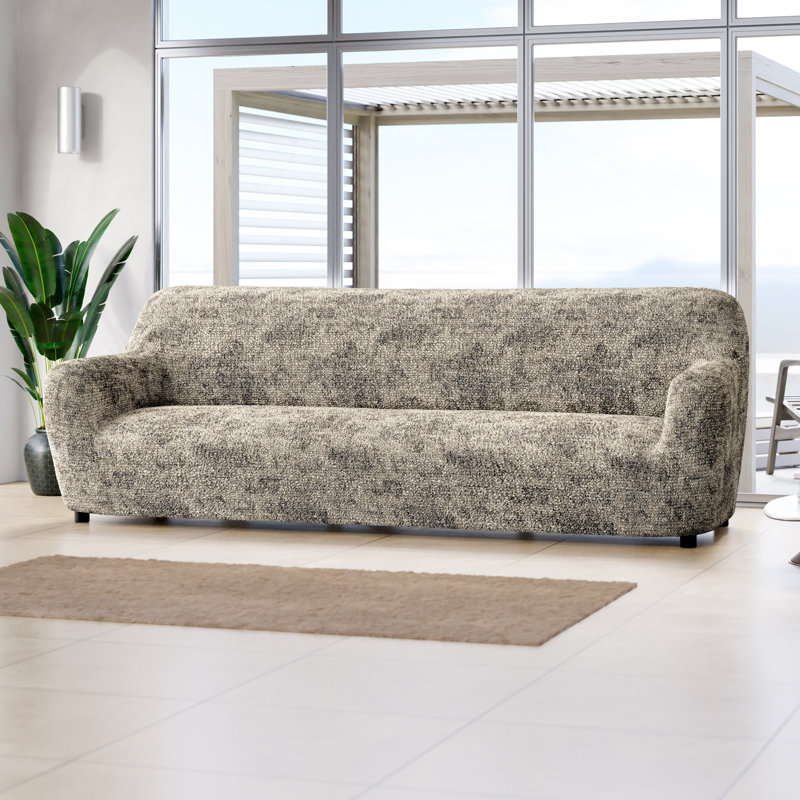 Stretchy Slipcover for Sofa - Durable & Stylish - Printed Collection, Universo Beige, 120" W